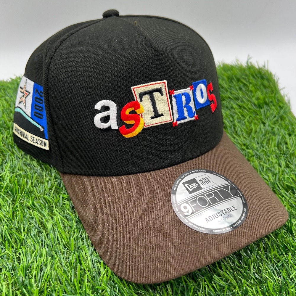 New Era Houston Astros Two Tone Black Brown Wordmark 9Forty A Frame Snapback Hat